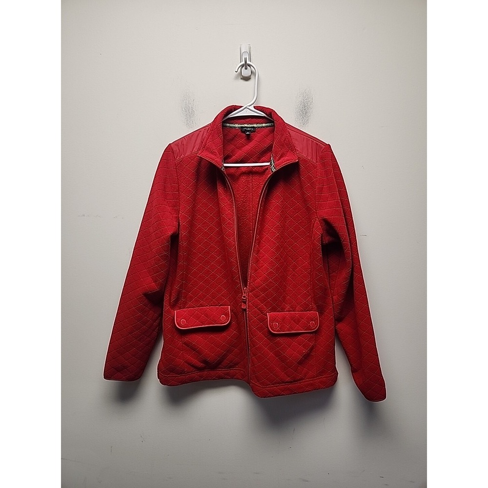 Talbots Quilted Fleece Jacket Women's Petite MED Zip Pockets Red Nylon Pockets